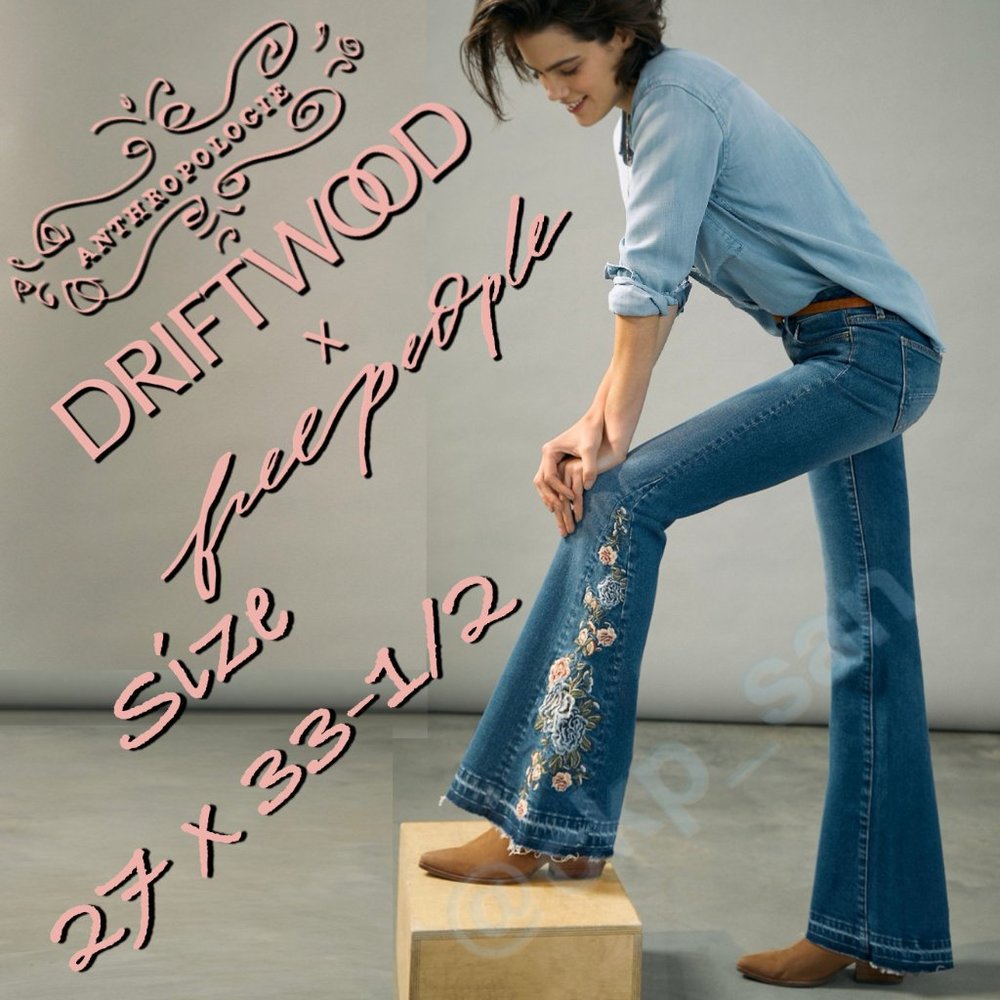 Free People x Driftwood Farrah Embroidered Flare Jeans Sz 27